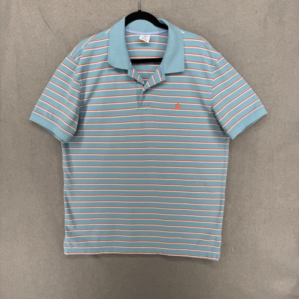 Brooks Brothers Polo Shirt Men Size XL Slim Fit‎ Performance Pique Blue Orange